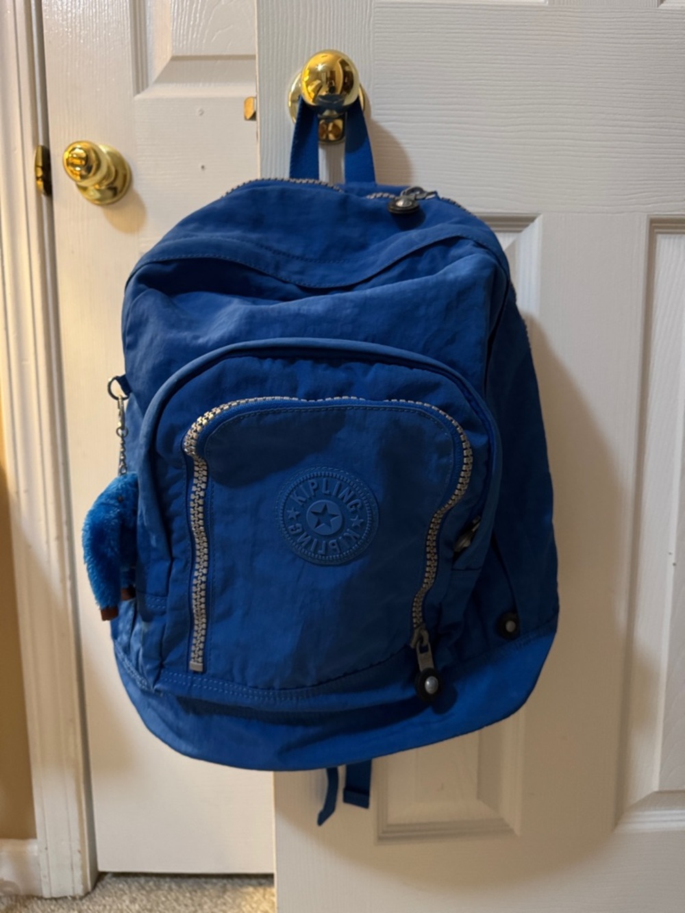 Kipling Royal Blue Nylon Backpack with Plush Keychain